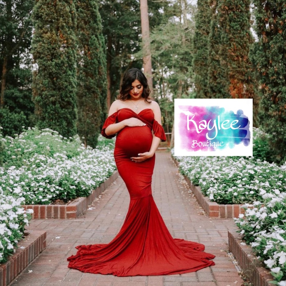 Red Off the Shoulder maternity dress